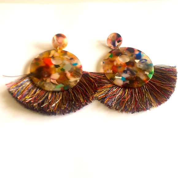Colorful Lucite Fringe Earrings - Picture 2 of 7